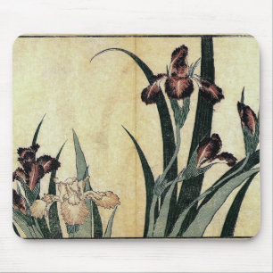 Katsushika Hokusai's Ukiyo-e Woodcut Print: Irises マウスパッド