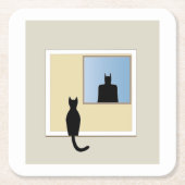 Katt i fönster スクエアペーパーコースター (正面)