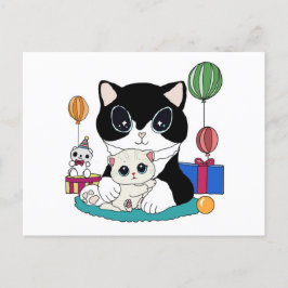 Kattenmoeder en kattenkind vieren feest. Kittycat ポストカード
