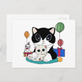 Kattenmoeder en kattenkind vieren feest. Kittycat ポストカード (正面/裏面)