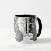 Kätzchen am Fenster Schneeflocken Sternenhimmel マグカップ (正面右)