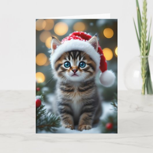 Kätzchen mit roter Weihnachtsmütze カード (正面)