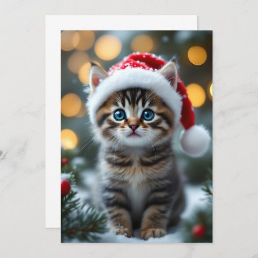 Kätzchen mit roter Weihnachtsmütze 招待状 (正面/裏面)