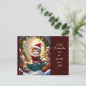Katze als Weihnachtsmann verkleidet ポストカード (スタンド正面)