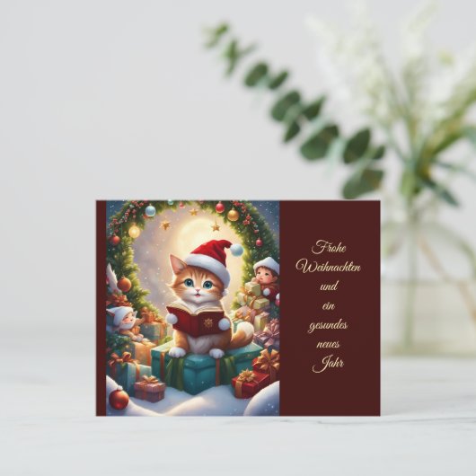 Katze als Weihnachtsmann verkleidet ポストカード (スタンド正面)