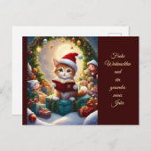 Katze als Weihnachtsmann verkleidet ポストカード (正面/裏面)
