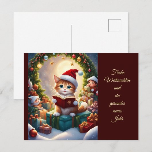 Katze als Weihnachtsmann verkleidet ポストカード (正面/裏面)