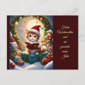 Katze als Weihnachtsmann verkleidet ポストカード (正面)