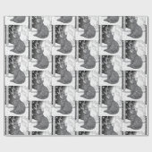 Katze am Fenster mit Schneeflocken Sternenhimmel ラッピングペーパー (フラット)