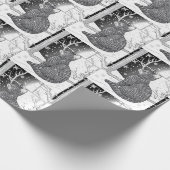 Katze am Fenster mit Schneeflocken Sternenhimmel ラッピングペーパー (角)