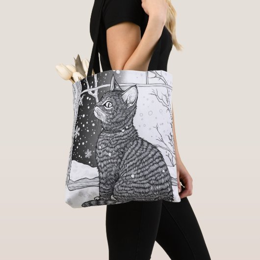 Katze am Fenster mit Sternenhimmel トートバッグ (クローズアップ)