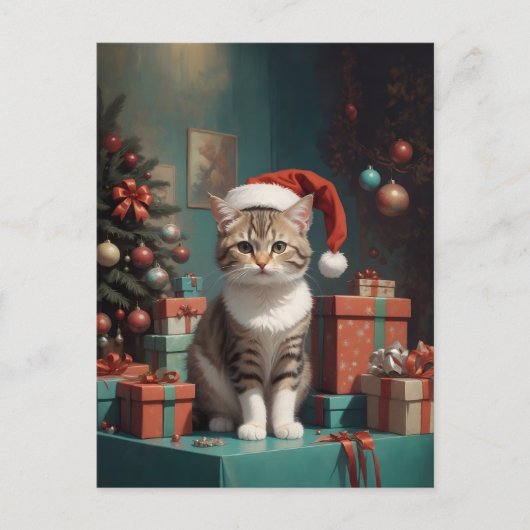 Katze auf dem Weihnachtstisch ポストカード (正面)