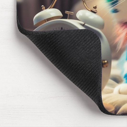 Katze auf Mauspad mit Wecker マウスパッド (コーナー)