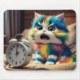 Katze auf Mauspad mit Wecker マウスパッド