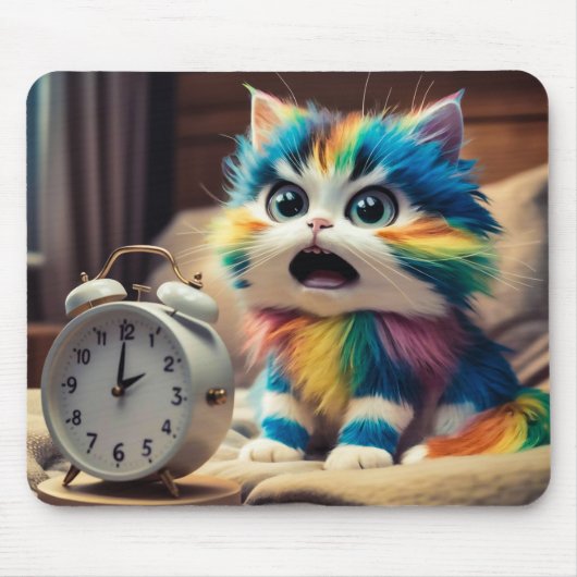 Katze auf Mauspad mit Wecker マウスパッド (正面)