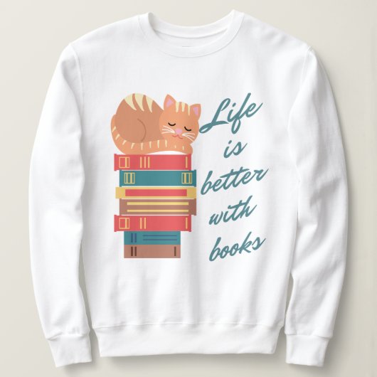 Katze Bücher Lesen Spruch Paws and Books Design スウェットシャツ (デザイン正面)