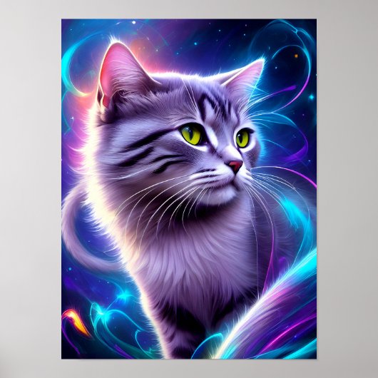 Katze , Hintergrund in dezentem Neon Farben ポスター (正面)
