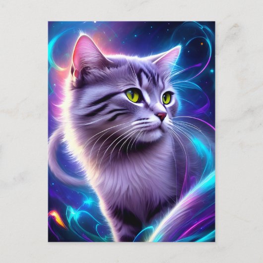 Katze , Hintergrund in dezentem Neon Farben  ポストカード (正面)