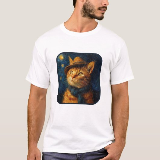 Katze inspiriert von van Gogh T-Shirt Tシャツ (正面)
