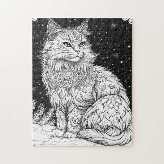 Katze Mandala unter magischem Sternenhimmel ジグソーパズル (縦)