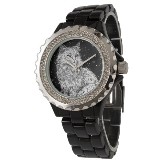 Katze mit Mandala Damen-Armbanduhr 腕時計 (アングル)