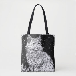 Katze mit Mandala unter magischem Sternenhimmel トートバッグ