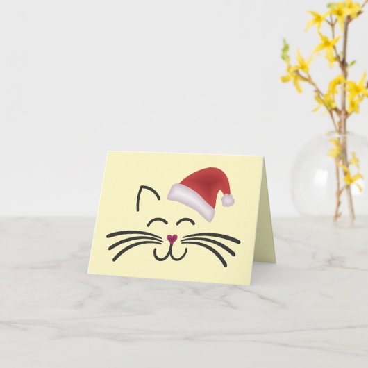 Katze Nikolaus Mütze Cat Santa Hat カード (黄色い花)