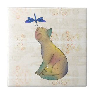 Katze und blaue Libelle タイル