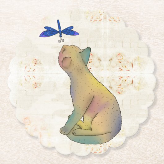 Katze und blaue Libelle ペーパーコースター (正面)
