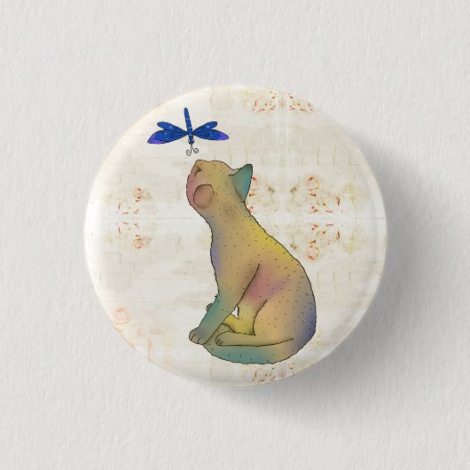 Katze und blaue Libelle 缶バッジ (正面)