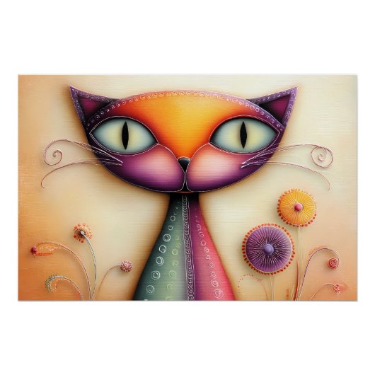 Katzen Illustration – Bunte Fantasie Katze ポスター (正面)