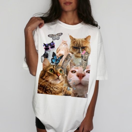 Katzen und Schmetterlinge Collage Shirt Tシャツ