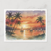 Kauai Beach Sunset watercolor ポストカード (正面)