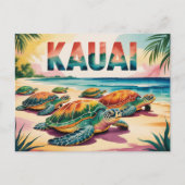 Kauai Beach Turtles Illustration ポストカード (正面)