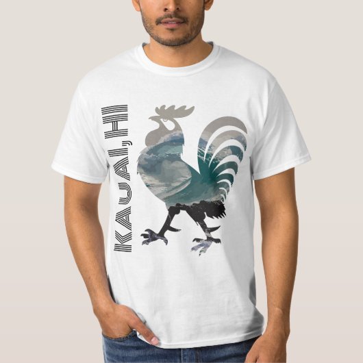 Kauai Chicken Rooster Hawaii Surf Wave Tシャツ (正面)