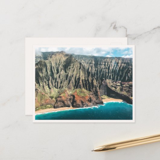 Kauai Coastline Aerial Na Pali Mountains Blank ポストカード (正面/裏面インサイチュ)