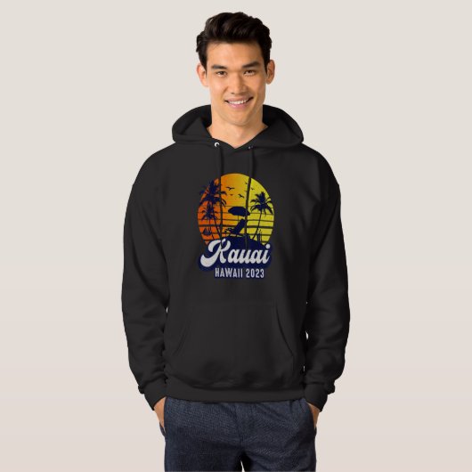 Kauai Hawaii 2023 Hawaiian Sunset Beach Retro パーカ (正面フル)
