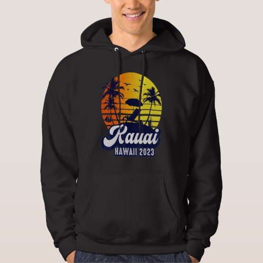 Kauai Hawaii 2023 Hawaiian Sunset Beach Retro パーカ (正面)