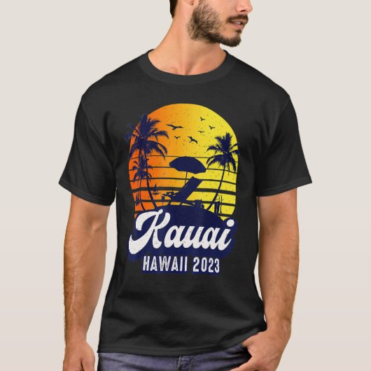 Kauai Hawaii 2023 Hawaiian Sunset Beach Retro Tシャツ (正面)
