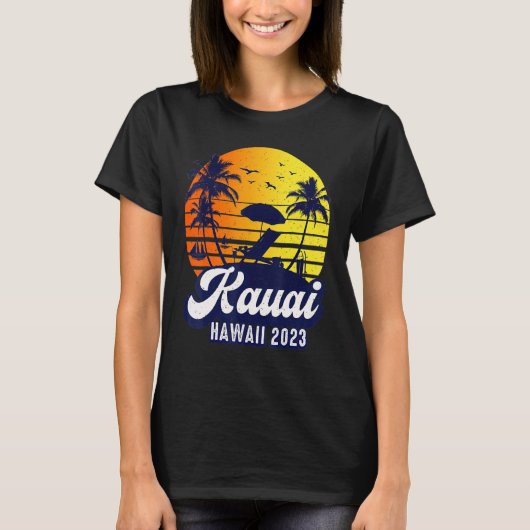 Kauai Hawaii 2023 Hawaiian Sunset Beach Retro Tシャツ (正面)
