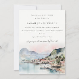 Kauai Hawaii Watercolor Landscape Baby Shower 招待状