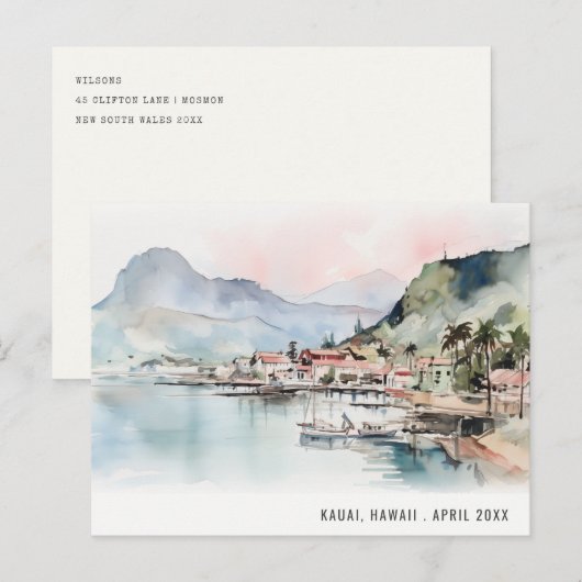 Kauai Hawaii Watercolor Landscape Travel ポストカード (正面/裏面)