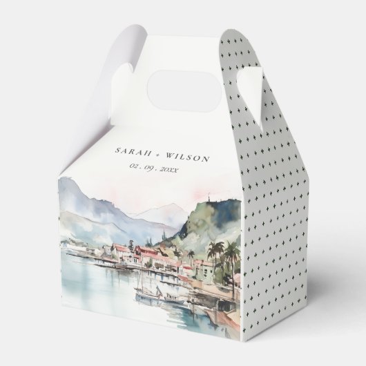 Kauai Hawaii Watercolor Landscape Wedding フェイバーボックス (正面サイド)