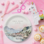 Kauai Hawaii Watercolor Landscape Wedding ペーパープレート (パーティー)