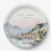 Kauai Hawaii Watercolor Landscape Wedding ペーパープレート (正面)