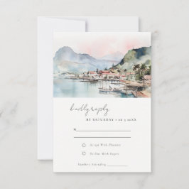 Kauai Hawaii Watercolor Landscape Wedding 出欠カード