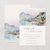Kauai Hawaii Watercolor Landscape Wedding 出欠カード (正面/裏面)