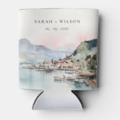 Kauai Hawaii Watercolor Landscape Wedding 缶クーラー (正面)