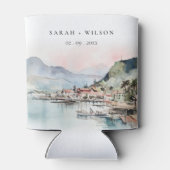 Kauai Hawaii Watercolor Landscape Wedding 缶クーラー (裏面)