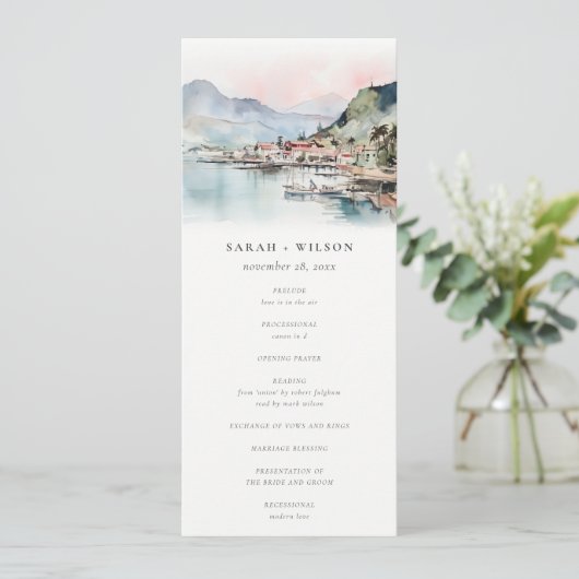 Kauai Hawaii Watercolor Landscape Wedding Program 招待状 (スタンド正面)